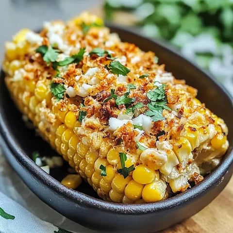 A bowl of corn with cheese and herbs.