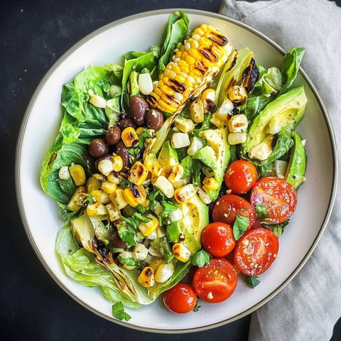 Romaine grilled and tossed with pickles, fava beans, and avocado.
