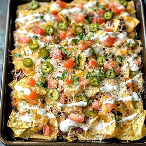 Big stack of nachos on a tray.