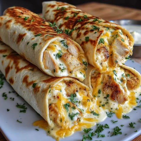 A plate of cheesy chicken garlic wraps.