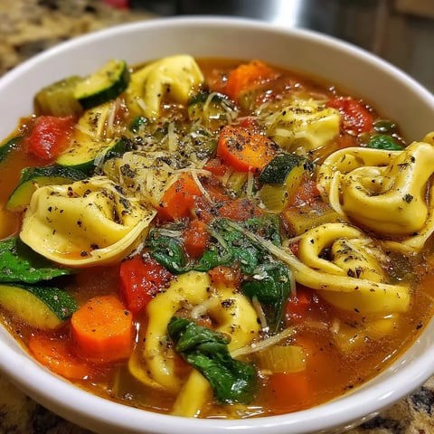 A bowl of soup with vegetables and pasta.