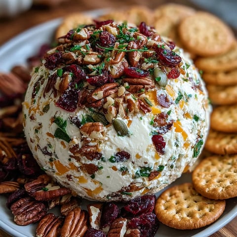 A plate of food with a cheese ball and crackers.
