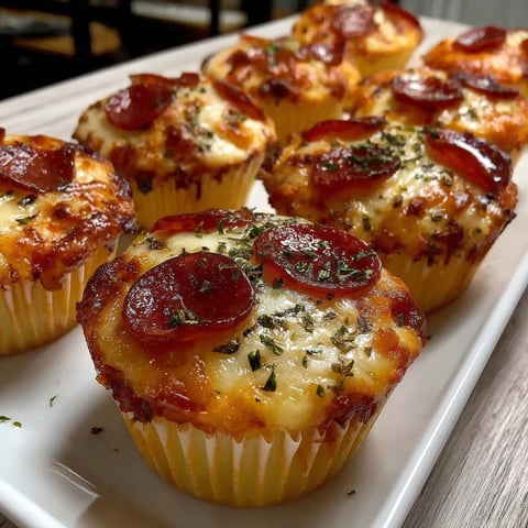 A plate of cheesy pizza cupcakes.